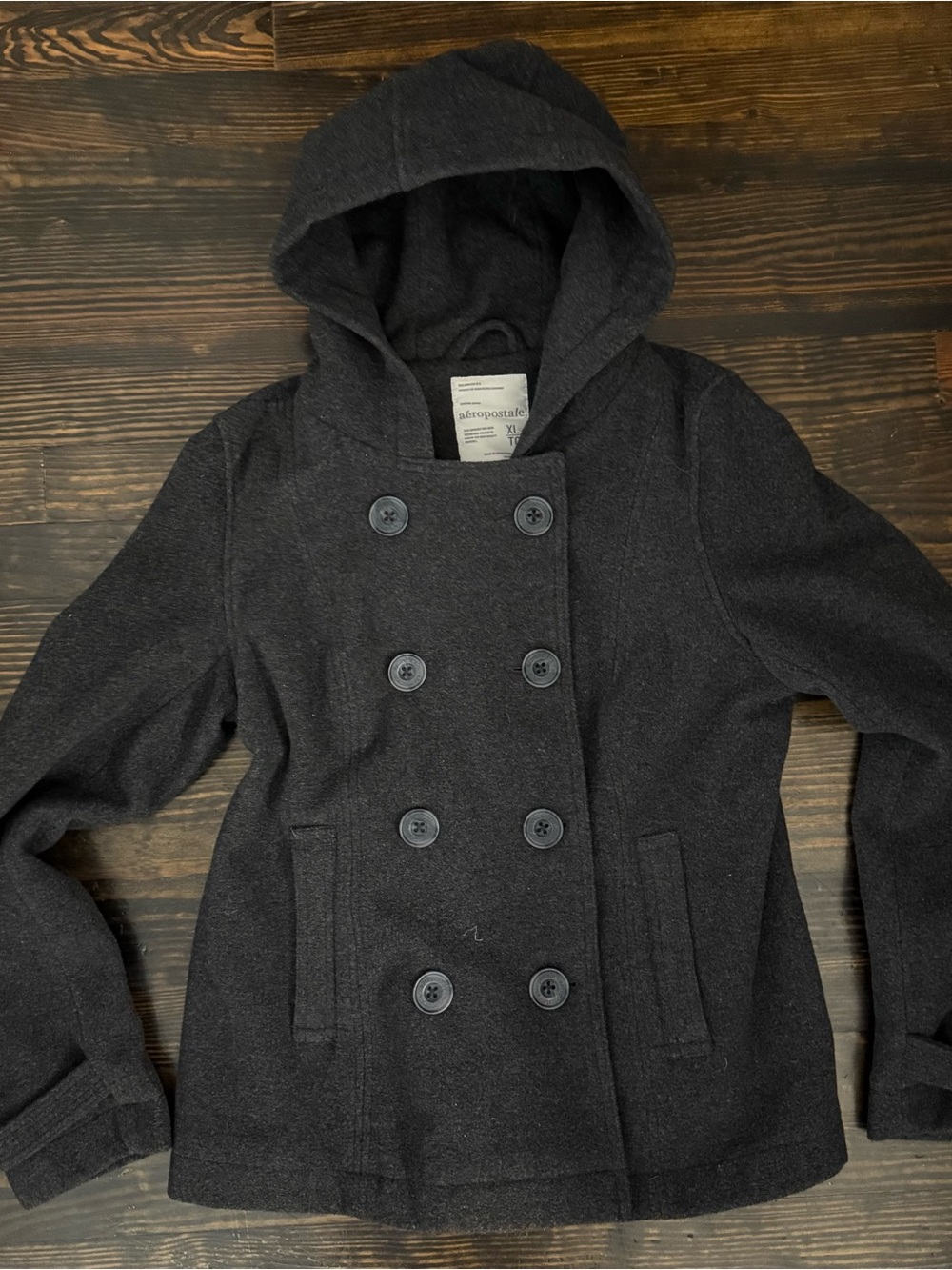 Aeropostale Women's Dark Charcoal Hooded Peacoat